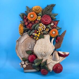 MCM SYROCO 7287 Wall‎ Art Vase Flowers Ship Eagle 26" x 22" 1973 Bouquet Plaque